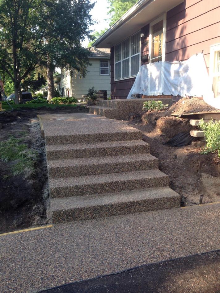 New exposed beautiful aggregate concrete steps and sidewalk -Bloomington MN 